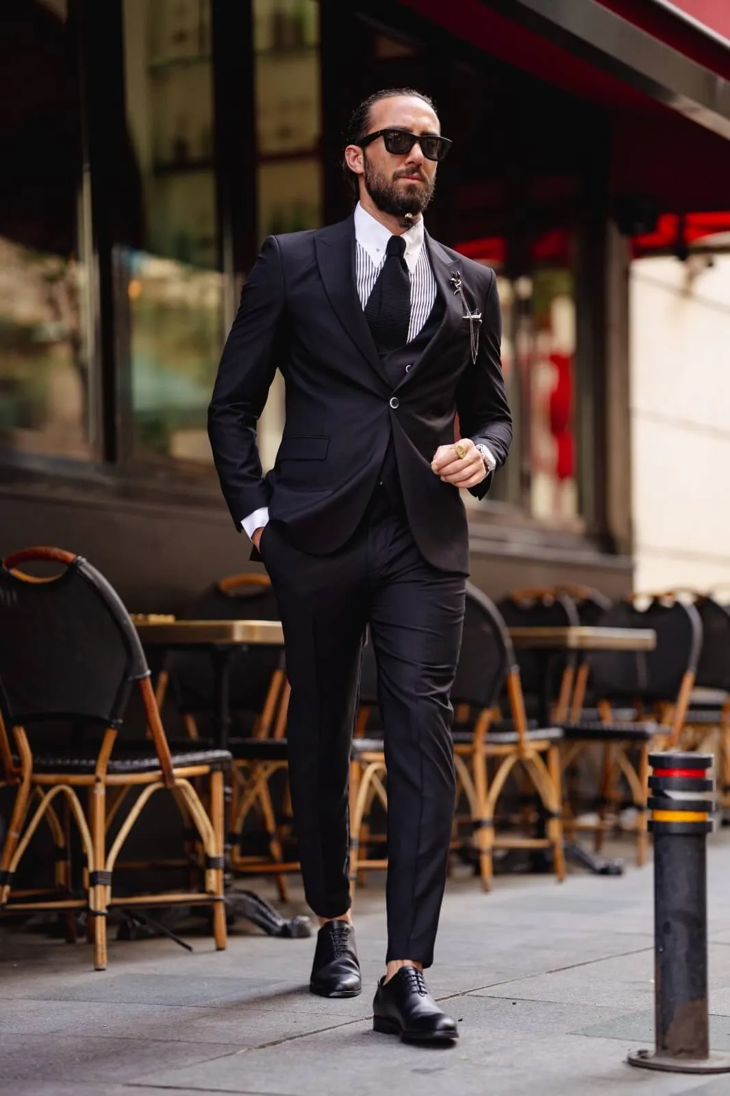 Black Mono Collar Suit