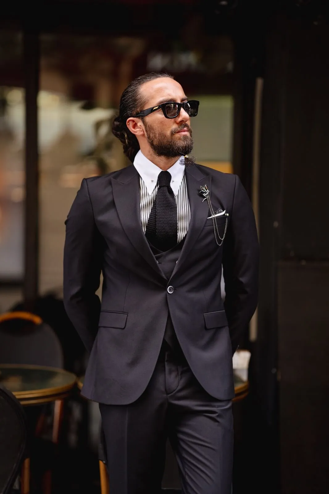 Black Mono Collar Suit