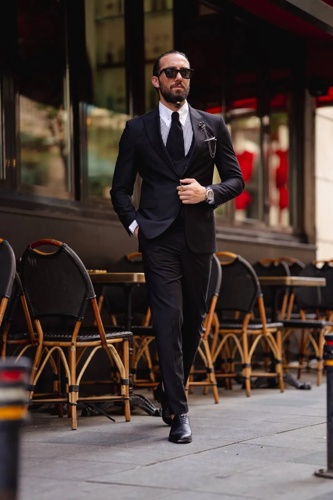 Black Mono Collar Suit