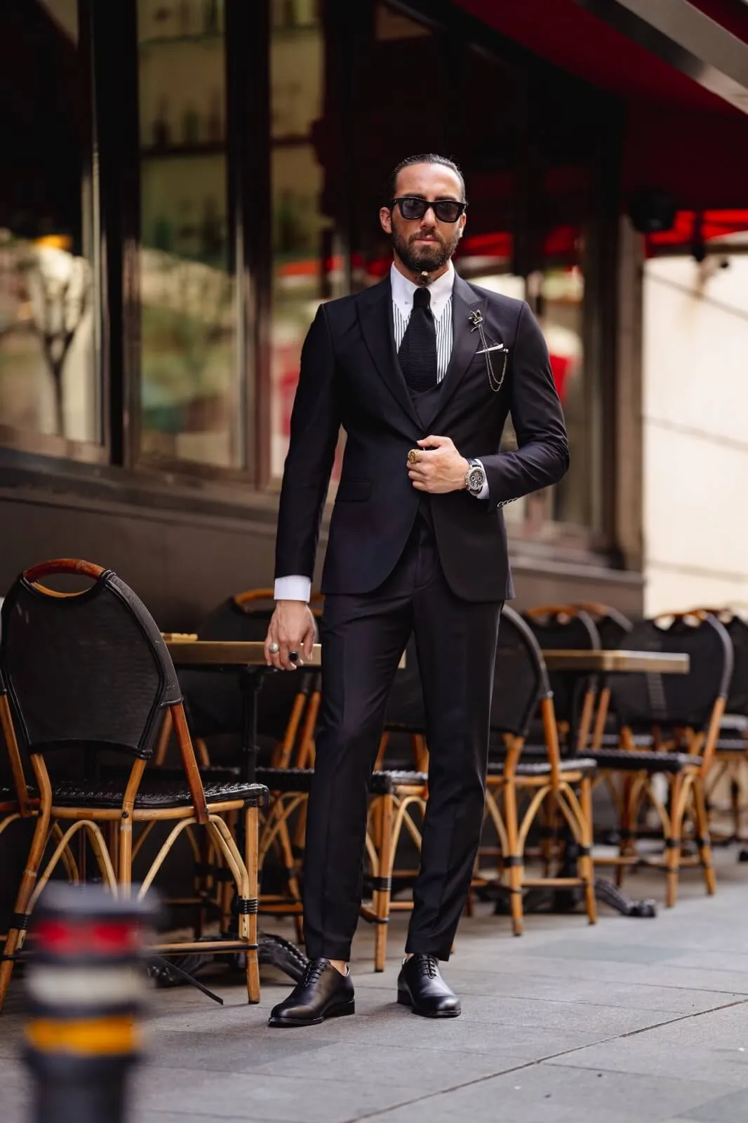 Black Mono Collar Suit