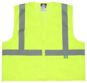 MCR Safety Recycled Mesh Vest,Lime,Class 2,Zip M