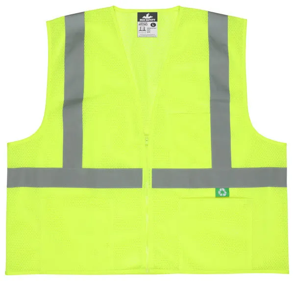 MCR Safety Recycled Mesh Vest,Lime,Class 2,Zip M