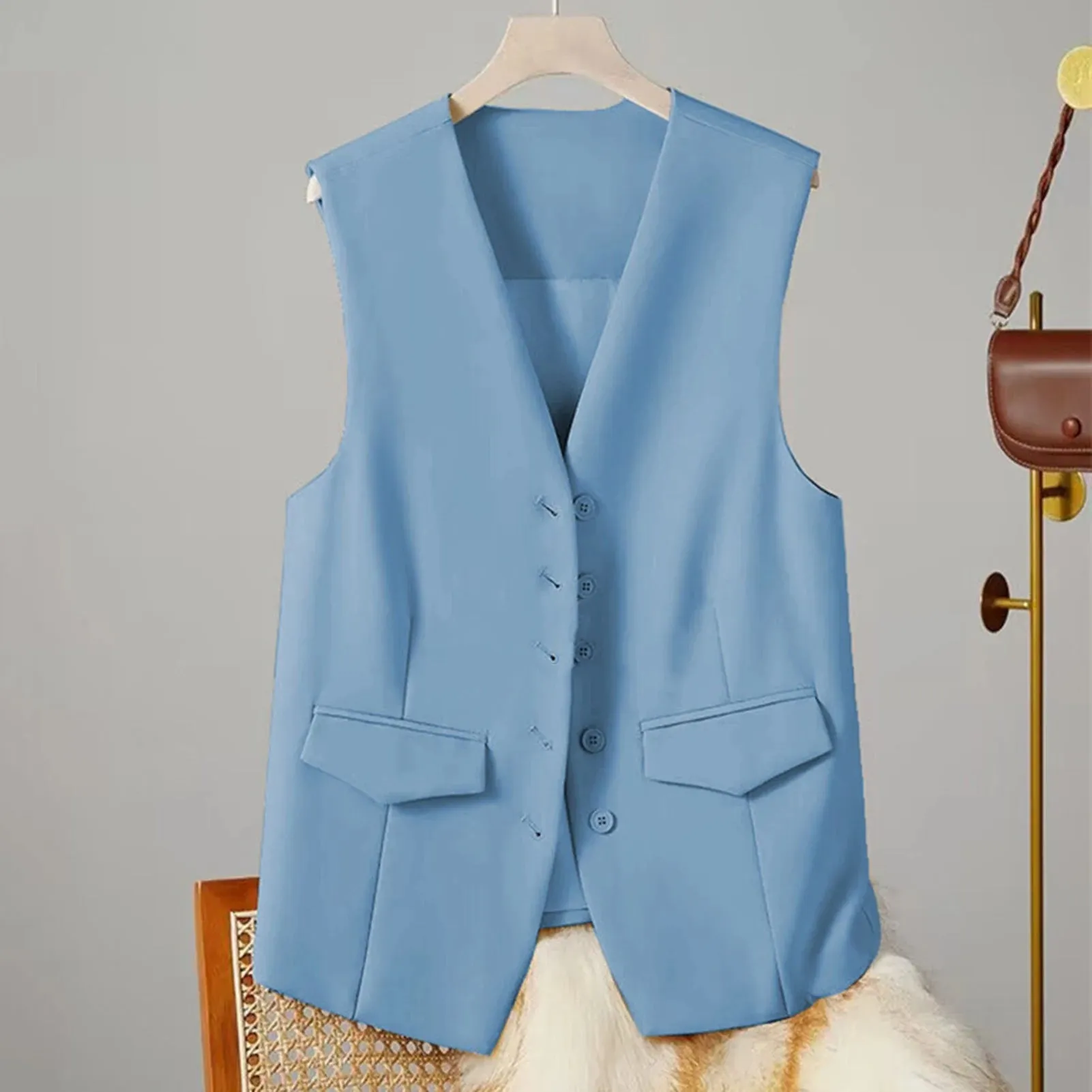 Women Suit Vest - Elegant V-Neck Sleeveless Waistcoat