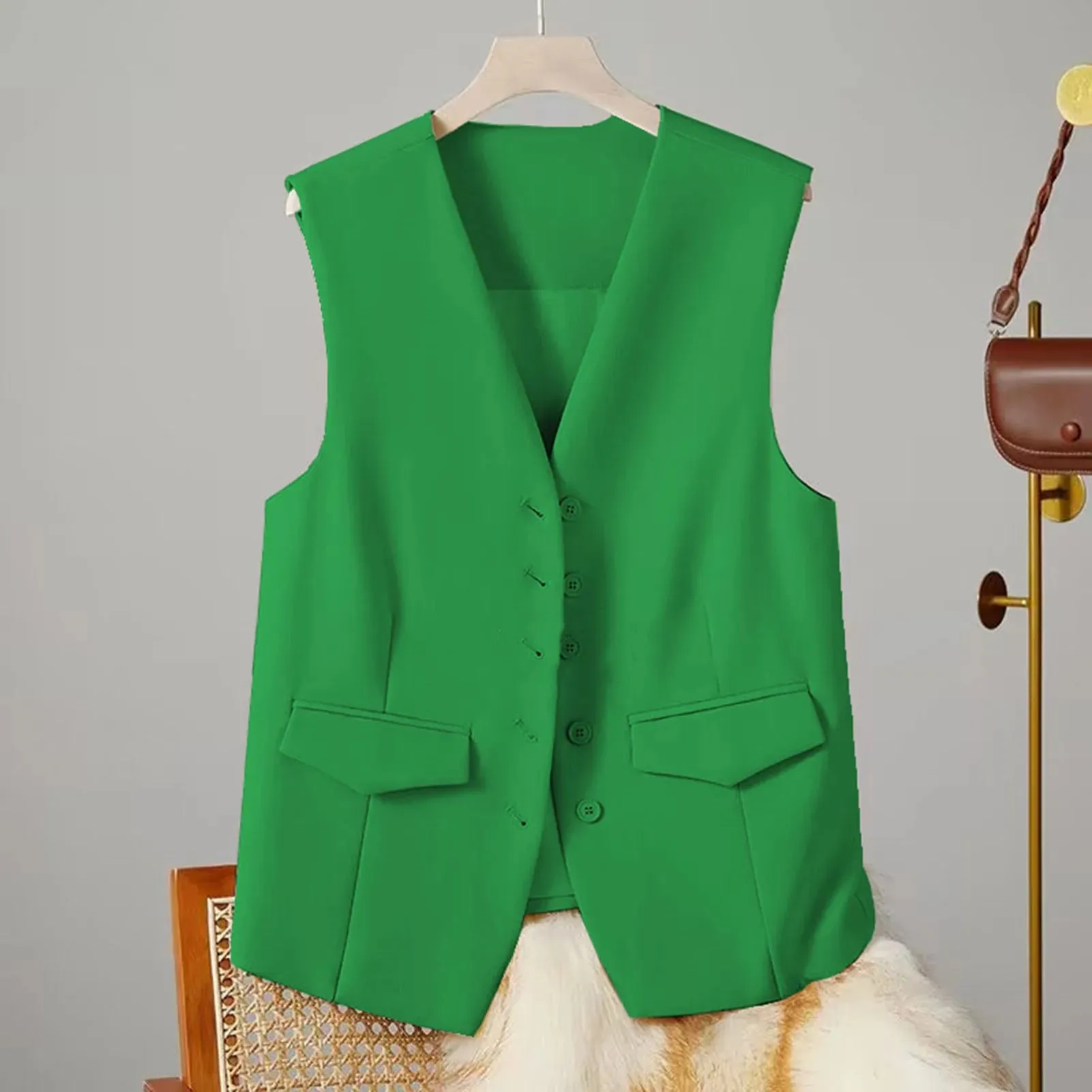 Women Suit Vest - Elegant V-Neck Sleeveless Waistcoat