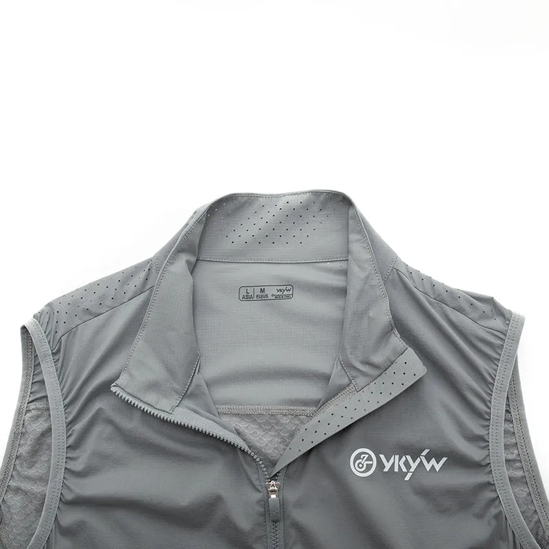 YKYW UPF50  Windproof Waterproof Sleeveless Cycling Vest Lightweight Breathable Waistcoat Windbreaker MTB Road Bike Clothing Bicycle Tights Gray Color